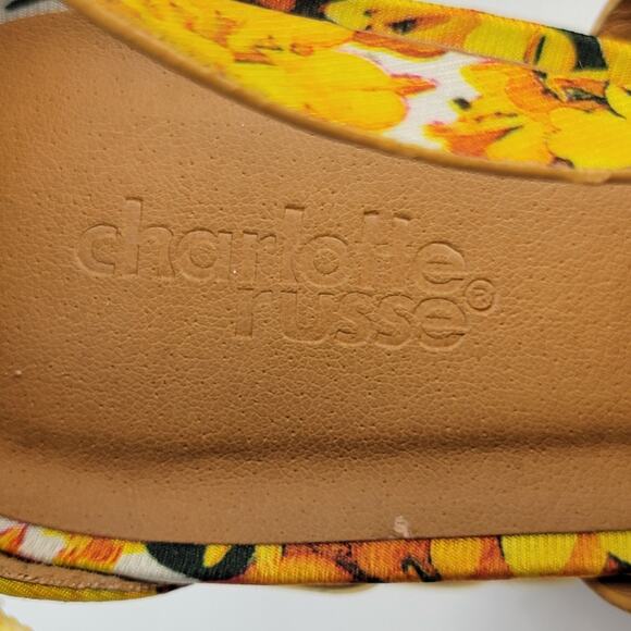 Cottagecore 9M Open Toe Yellow Floral Strappy 5" Block Heels Sandals Boho Retro - Picture 7 of 9